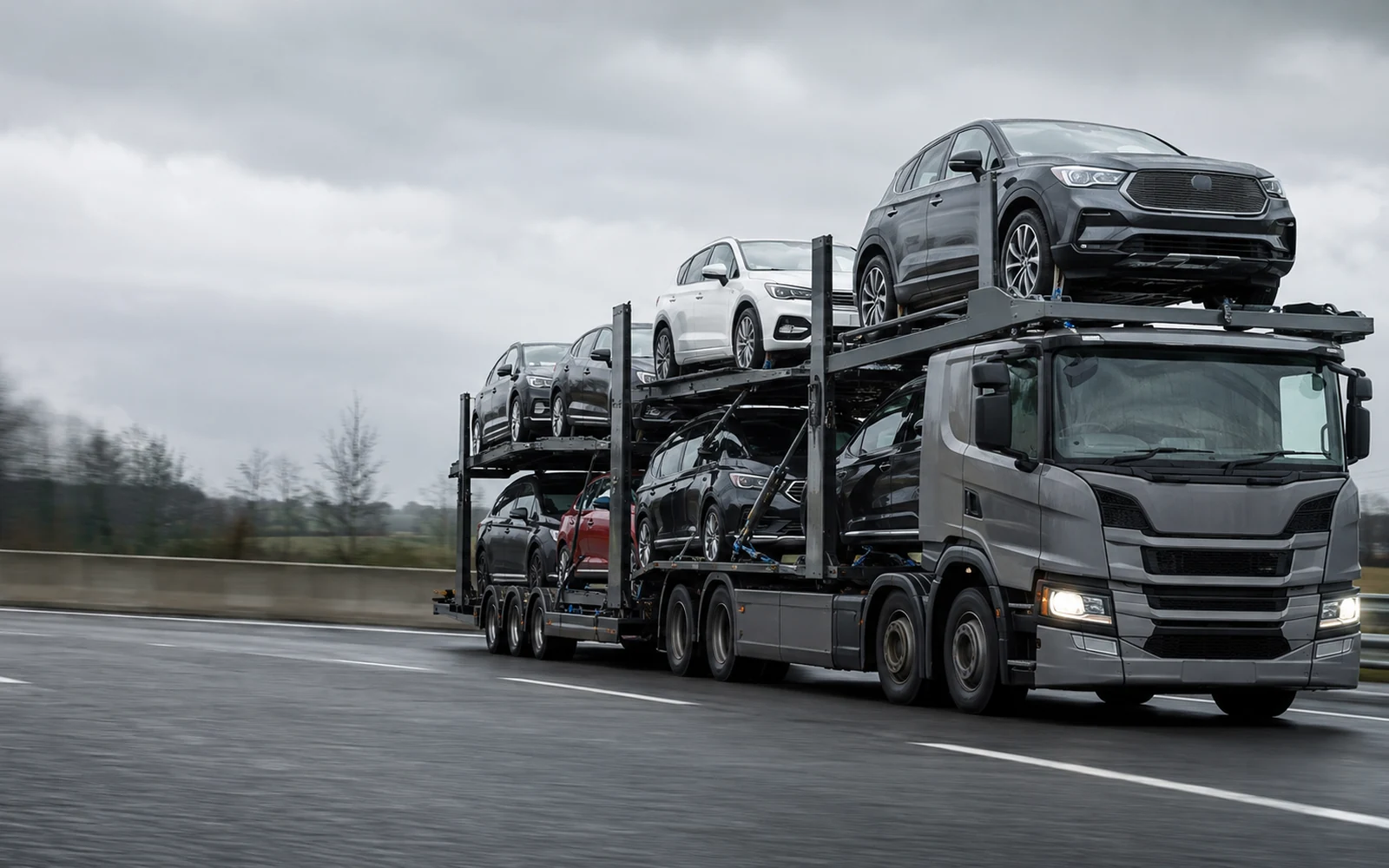 Vehicles being moved on a transporter